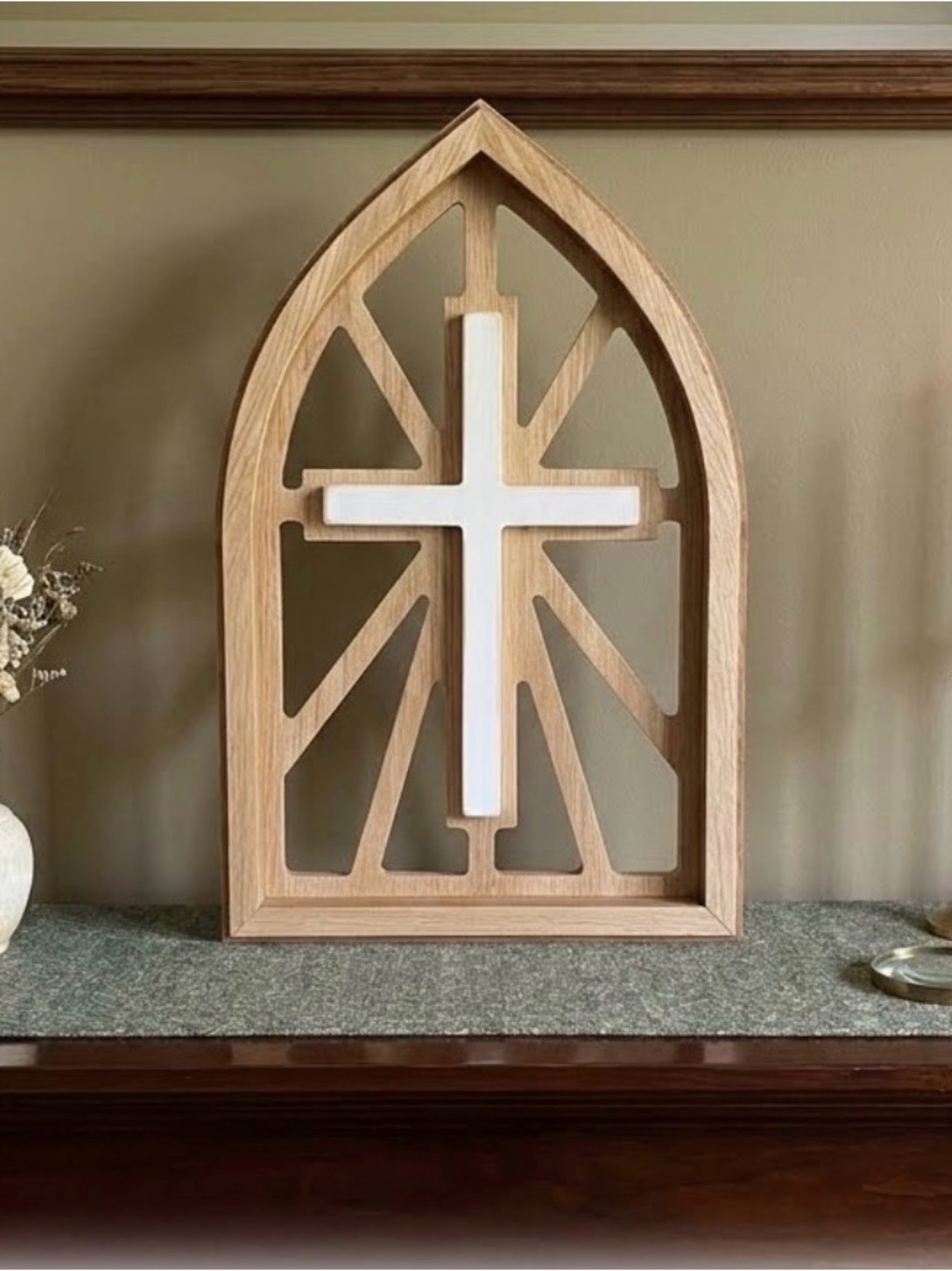 Willow Spring Wood Cathedral Window Arch Cross Tabletop Mantel Decor Natural